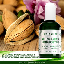 Load image into Gallery viewer, Botanical Bath & Body Oil | Rejuvenating Almond & Palmarosa | Organic, Pure, Natural Skincare (4.1 fl oz | 120 ml).