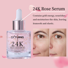 Load image into Gallery viewer, 24K Rose Gold Serum for Face – Anti-Aging + Radiance Booster with Gold Flakes, Rose Extract, Hyaluronic Acid, Niacinamide & Vitamin C – Brightening, Hydrating & Skin Tightening – 1 oz (30ml)