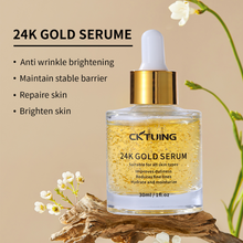 Load image into Gallery viewer, 24K Gold Serum for Face - Premium Anti-Aging Treatment with Real Gold Flakes, Hyaluronic Acid &amp; Vitamin E - Brightening, Hydrating &amp; Wrinkle Reduction - 30 ml
