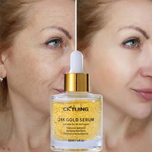 Load image into Gallery viewer, 24K Gold Serum for Face - Premium Anti-Aging Treatment with Real Gold Flakes, Hyaluronic Acid &amp; Vitamin E - Brightening, Hydrating &amp; Wrinkle Reduction - 30 ml
