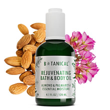 Load image into Gallery viewer, Botanical Bath &amp; Body Oil | Rejuvenating Almond &amp; Palmarosa | Organic, Pure, Natural Skincare (4.1 fl oz | 120 ml).
