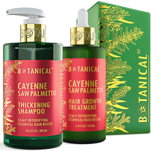 Load image into Gallery viewer, Botanical Hair Growth Lab - Scalp Treatment and Shampoo Gift Set - Cayenne Saw Palmetto - Essential Hair Recovery - Extra Strength - For Hair Loss and Hair Thinning Prevention.
