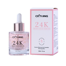 Load image into Gallery viewer, 24K Rose Gold Serum for Face – Anti-Aging + Radiance Booster with Gold Flakes, Rose Extract, Hyaluronic Acid, Niacinamide &amp; Vitamin C – Brightening, Hydrating &amp; Skin Tightening – 1 oz (30ml)
