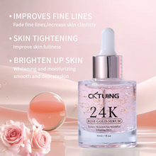 Load image into Gallery viewer, 24K Rose Gold Serum for Face – Anti-Aging + Radiance Booster with Gold Flakes, Rose Extract, Hyaluronic Acid, Niacinamide &amp; Vitamin C – Brightening, Hydrating &amp; Skin Tightening – 1 oz (30ml)
