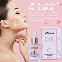 Load image into Gallery viewer, 24K Rose Gold Serum for Face – Anti-Aging + Radiance Booster with Gold Flakes, Rose Extract, Hyaluronic Acid, Niacinamide &amp; Vitamin C – Brightening, Hydrating &amp; Skin Tightening – 1 oz (30ml)
