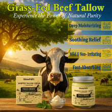 Load image into Gallery viewer, 100% Grass Fed-Grass Finished Tallow Cream for Face &amp; Body - Grass Fed Beef Tallow for Skin 4 oz - Organic Grass-Fed Tallow, Unscented Whipped Tallow Moisturizer Cream for All Skin Types
